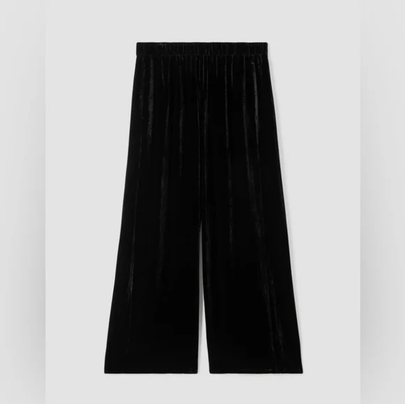Eileen Fisher Women's Black Velvet Wide Leg Pleat Pant XXS